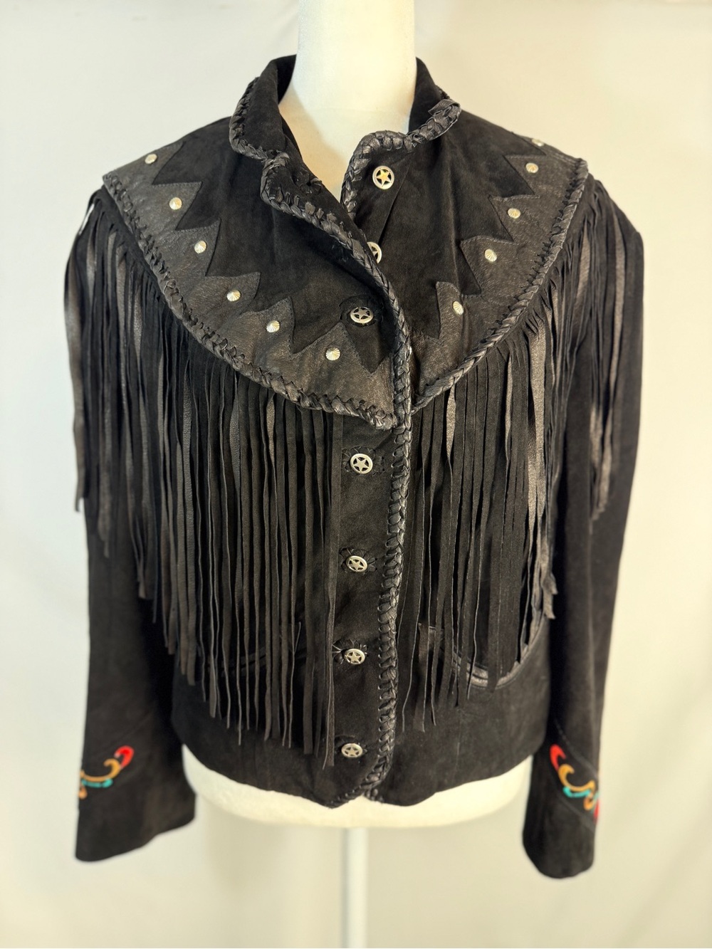 Vintage Pioneer Wear Fringe Leather Embroidered Jacket